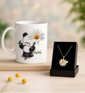 Bk Gift Kişiye Özel Öğretmen Papatya Temalı Kupa ve Papatya Kolye Hediye Seti 9 Yılbaşı Hediyesi Yeni Yıl Hediyesi Sevgi