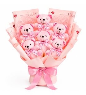 Pembe Ayıcık Buketi 6 Ayıcık 3 Kademe Işıklı