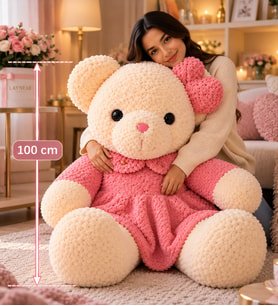 Lüks Özel Seri Premium Gül Peluş Desenli Sevimli Peluş Ayıcık Dev Boy 170 cm