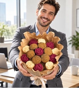 Lotus Biscoff ve Gül Desenli Kek Buketi