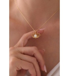 Gümüş Opal Taşlı Lotus Çiçeği Kolye 925 Ayar Gümüş Kolye