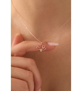 Lotus Çiçeği Gümüş Kolye 925 Ayar Gümüş Kolye