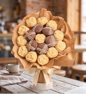 Lotus Biscoff Süslemeli ve Beyaz Gül Desenli Kek Buketi