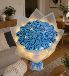 LED Işıklı Mavi Kelebek Buketi Sevgiliye Hediye Mavi Çiçek Buketi