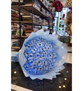 LED Işıklı Mavi Kelebek Buketi Dekoratif Çiçek Buketi Sevgiliye Romantik Hediye