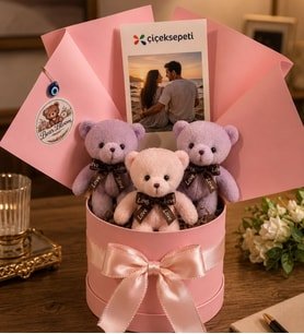 Premium Kutuda Fotoğraflı Ayıcık Buketi